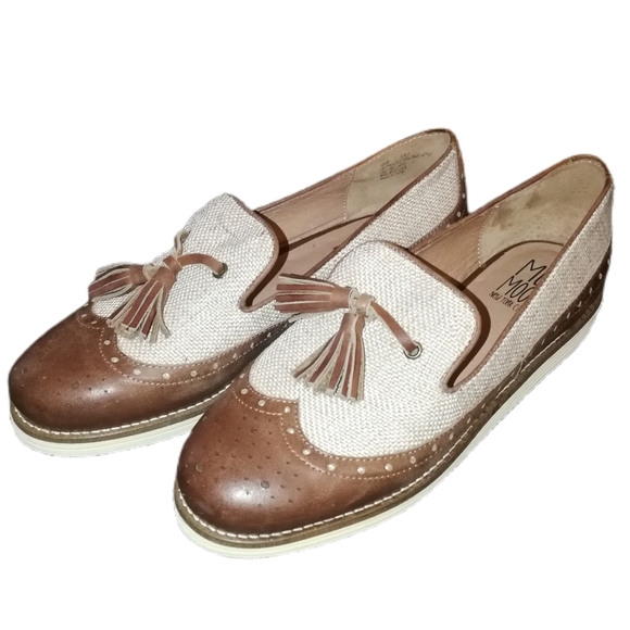 Miz Mooz Shoes - MIZ MOOZ Classic Leather & Canva Neutral Colors Tassels Flat Loafers Size 8